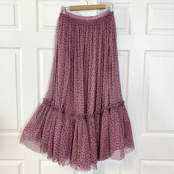 Anthropologie Maeve Tiered Tulle Polka Dot Midi Maxi Skirt Pink Purple Small - Picture 7 of 8